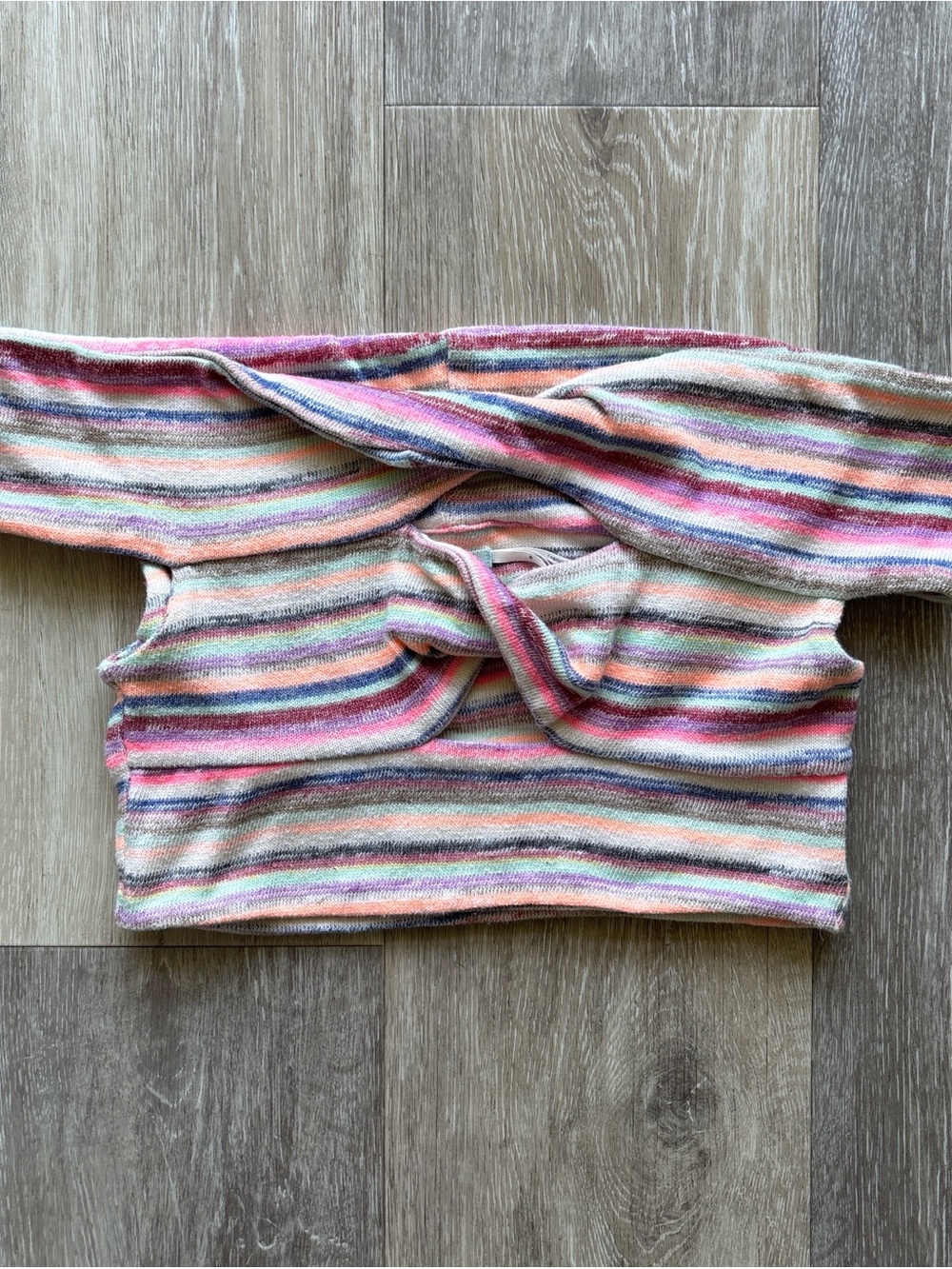 Kimchi Blue UO Off The Shoulder Keyhole Twist Front Striped Crop Top Size S